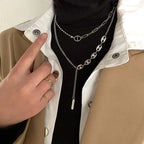 Asymmetric Silver Tassel Pig Nose Layer Chain Necklace
