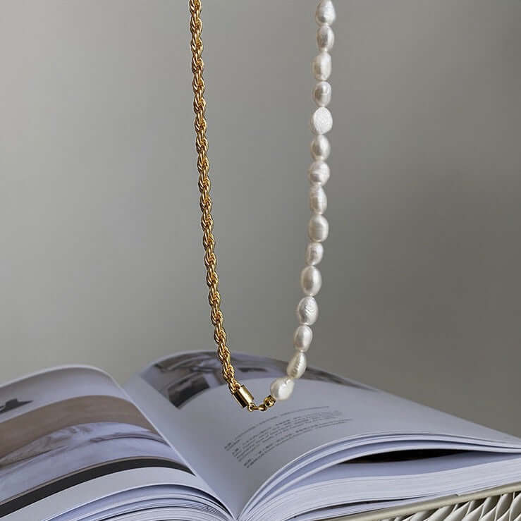Baroque Freshwater Pearl with Rope Chain Half Necklace