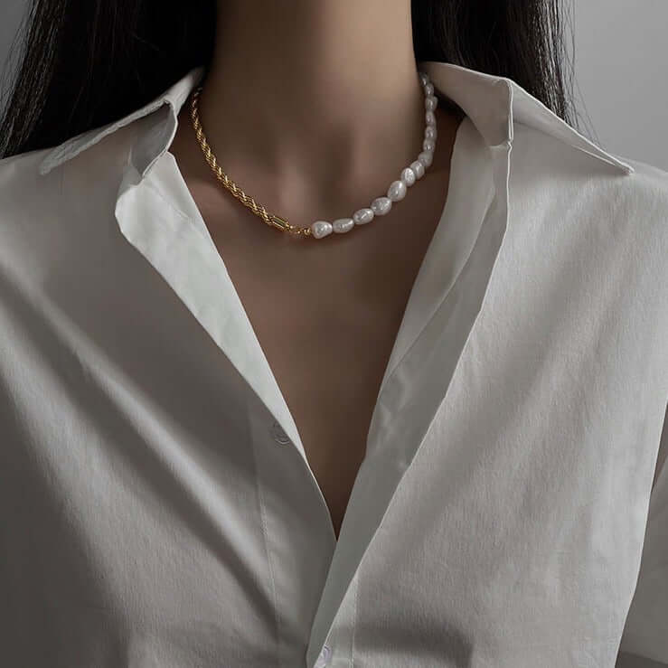 Baroque Freshwater Pearl with Rope Chain Half Necklace