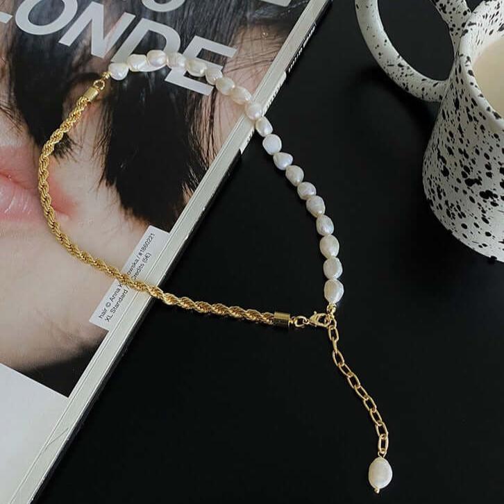 Baroque Freshwater Pearl with Rope Chain Half Necklace