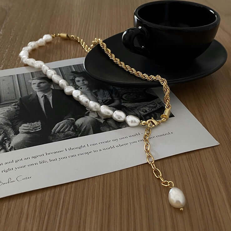 Baroque Freshwater Pearl with Rope Chain Half Necklace