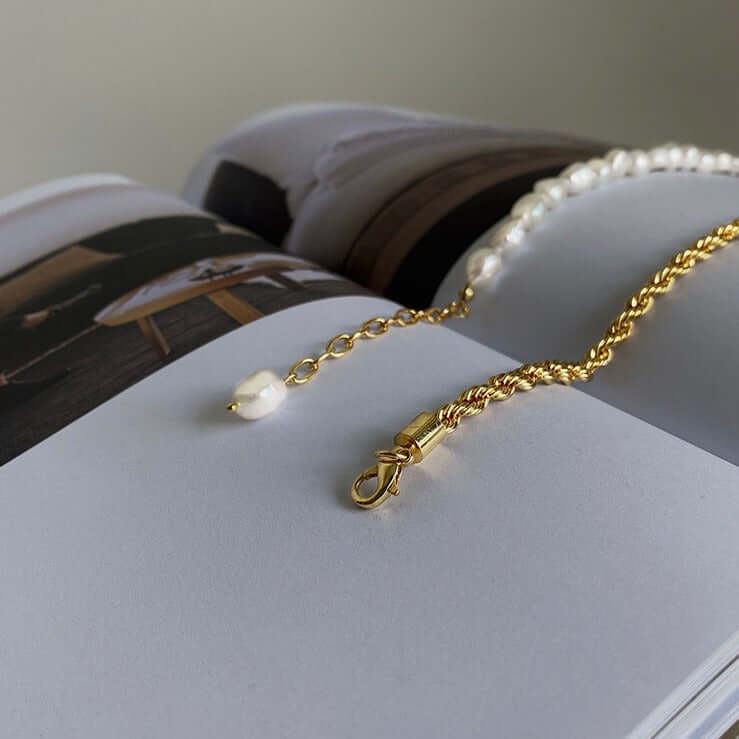 Baroque Freshwater Pearl with Rope Chain Half Necklace