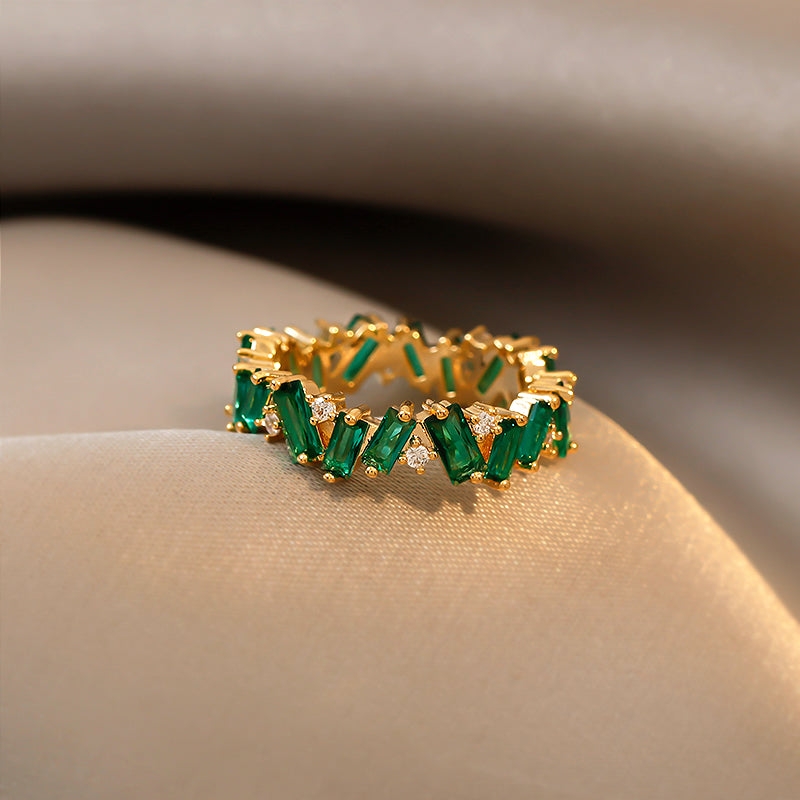 Irregular Geometric Green CZ Eternity Ring