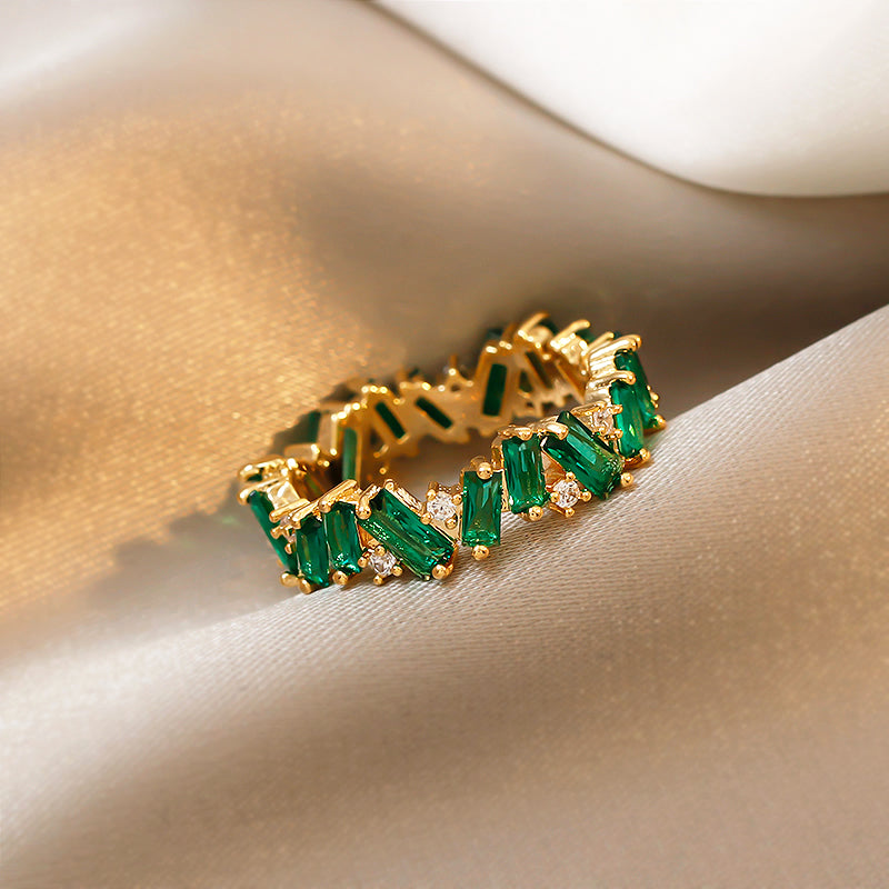 Irregular Geometric Green CZ Eternity Ring