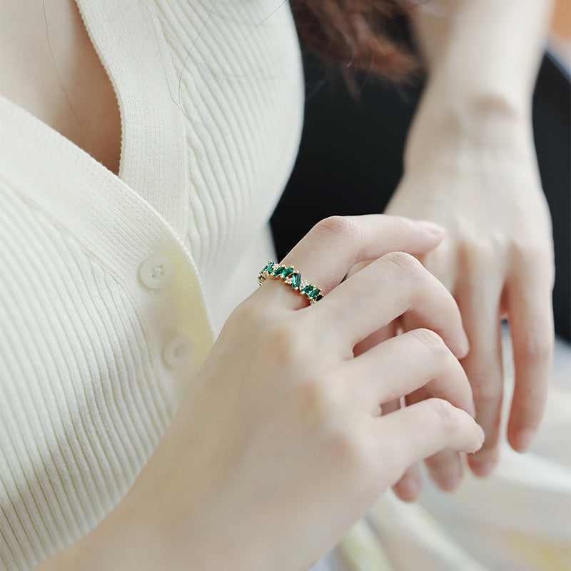 Irregular Geometric Green CZ Eternity Ring