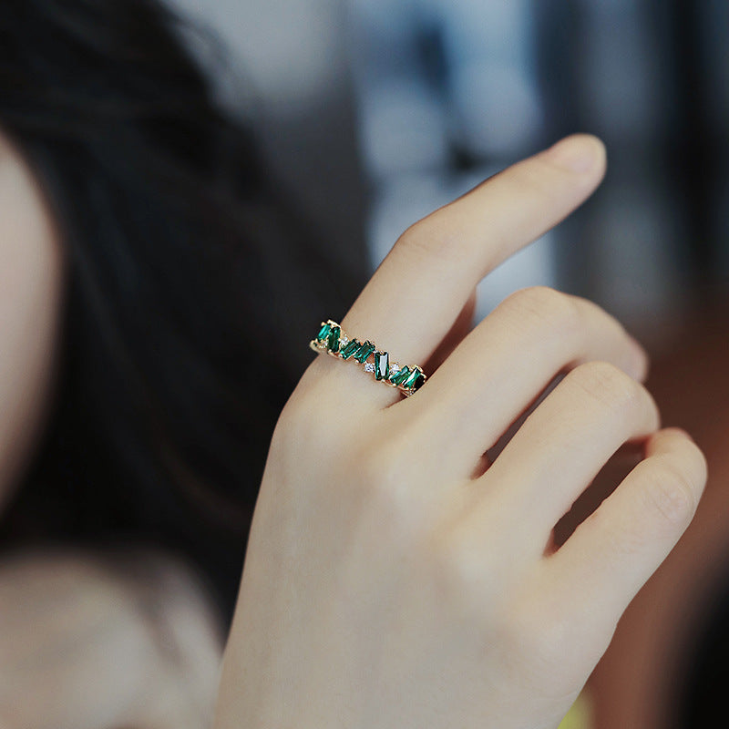 Irregular Geometric Green CZ Eternity Ring