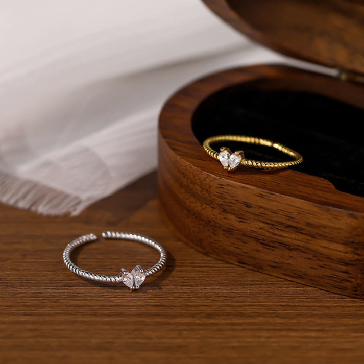 Minimal Tiny Heart Layer Stacking Ring Set