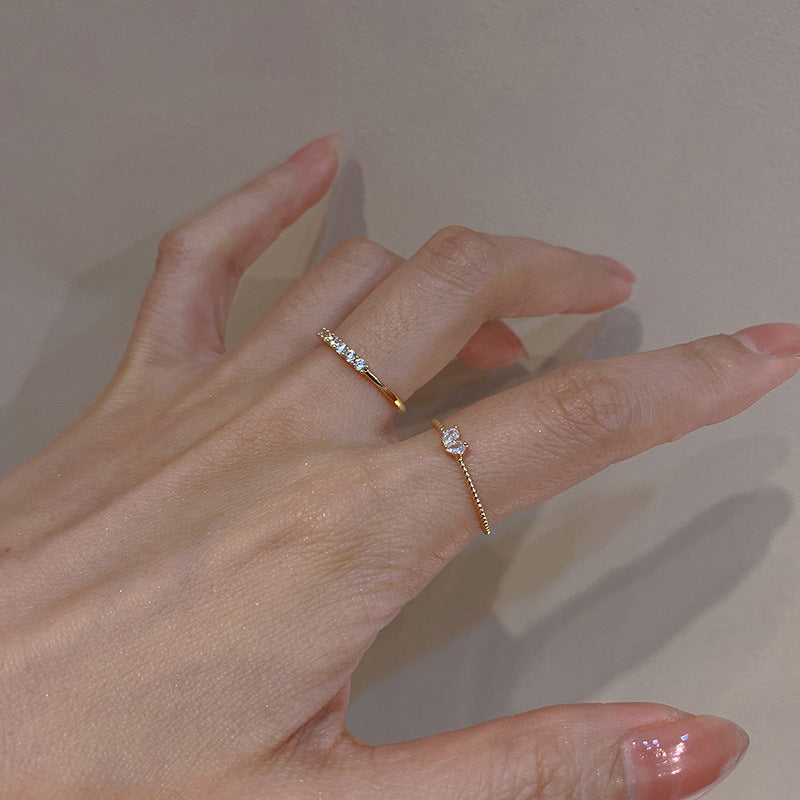Minimal Tiny Heart Layer Stacking Ring Set