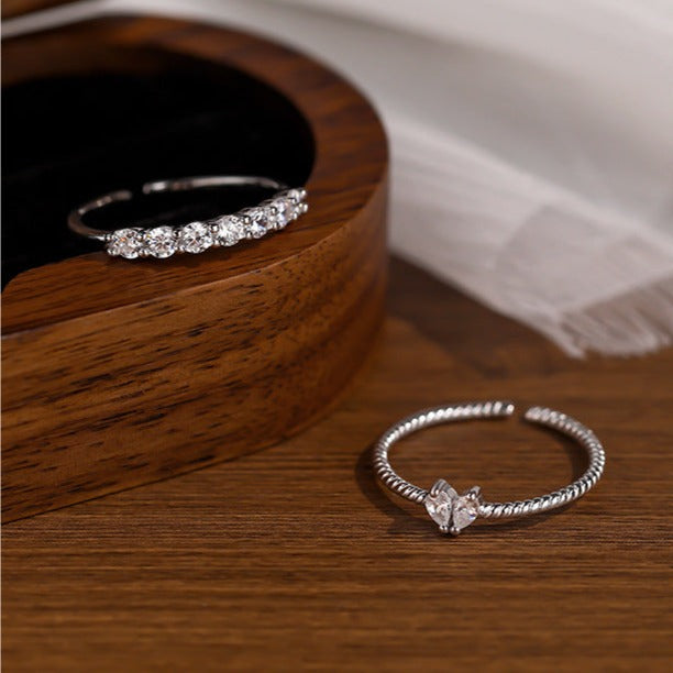 Minimal Tiny Heart Layer Stacking Ring Set