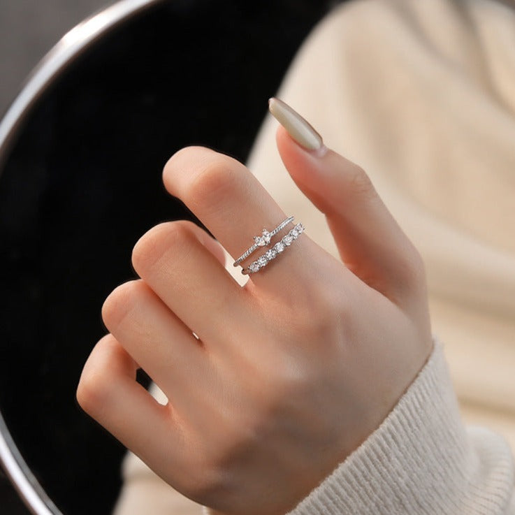 Minimal Tiny Heart Layer Stacking Ring Set