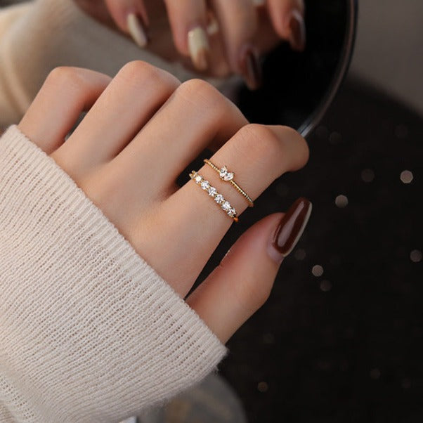 Minimal Tiny Heart Layer Stacking Ring Set