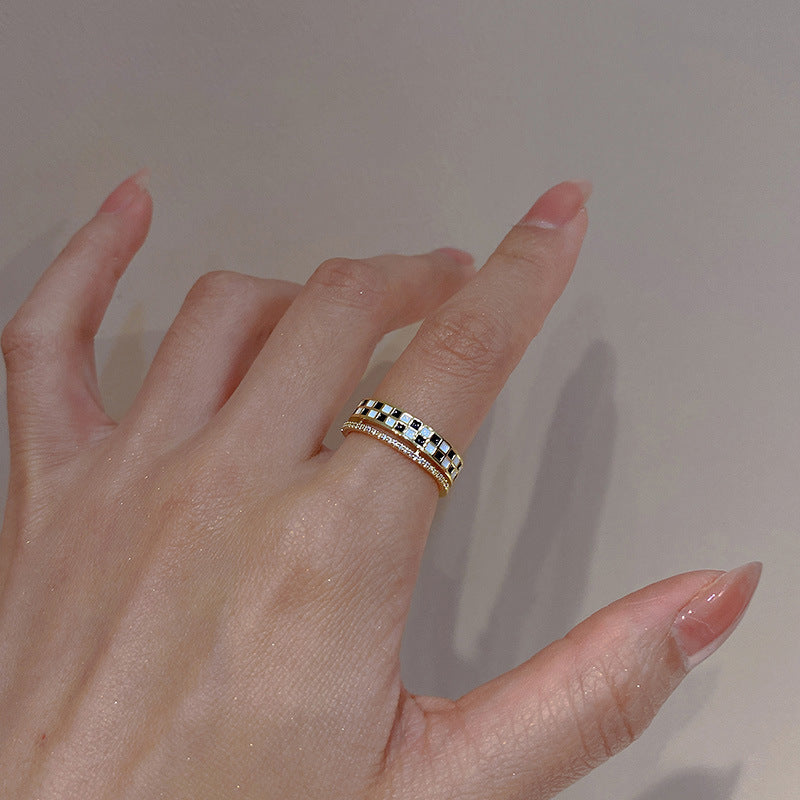 Checkerboard Ring, Cute Eternity Layer Band Ring