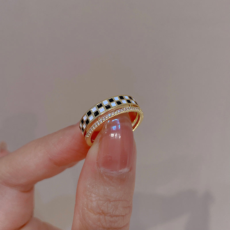 Checkerboard Ring, Cute Eternity Layer Band Ring