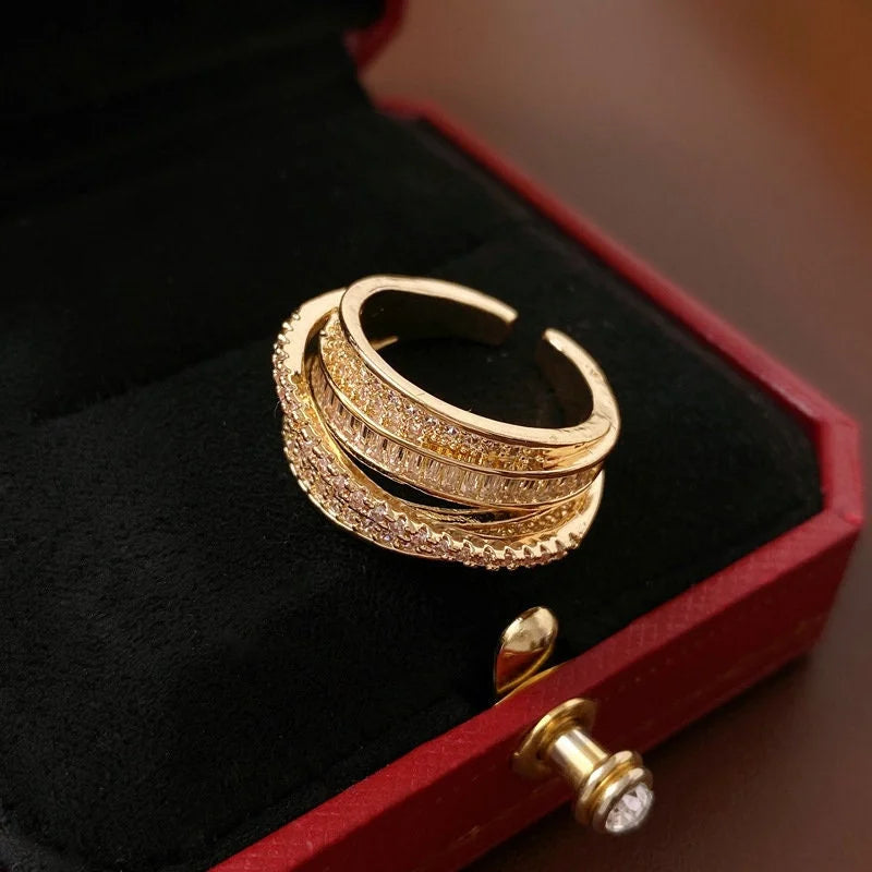 Dainty Multi Layer CZ Ring, CZ Jewelry, Gold CZ Ring | HR769