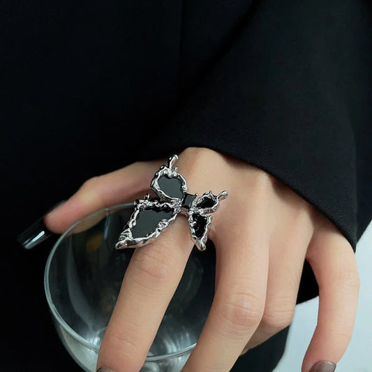 Gothic Black Butterfly Open Ring, Butterfly Ring, Butterfly Jewelry | HR776