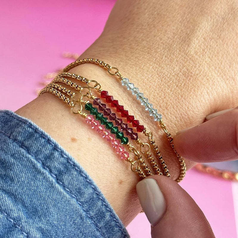 18K Gold Birthstone Beads Chain Bracelet