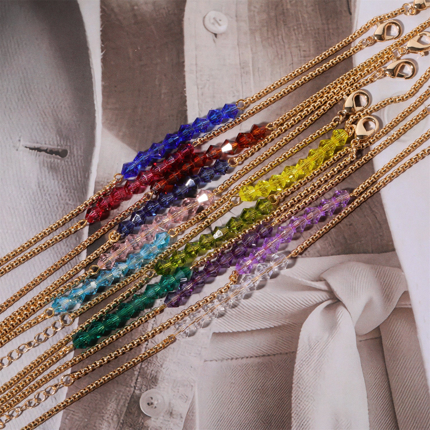 18K Gold Birthstone Beads Chain Bracelet