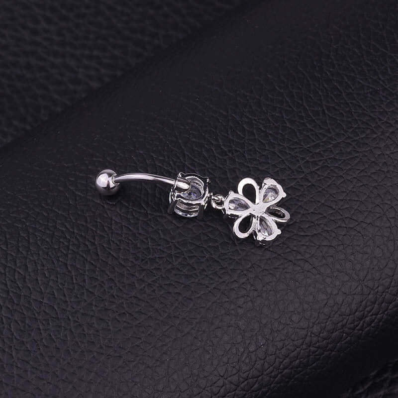 Surgical Steel Flower Belly Ring, Silver Belly Ring, Body Jewelry | HSBR18603