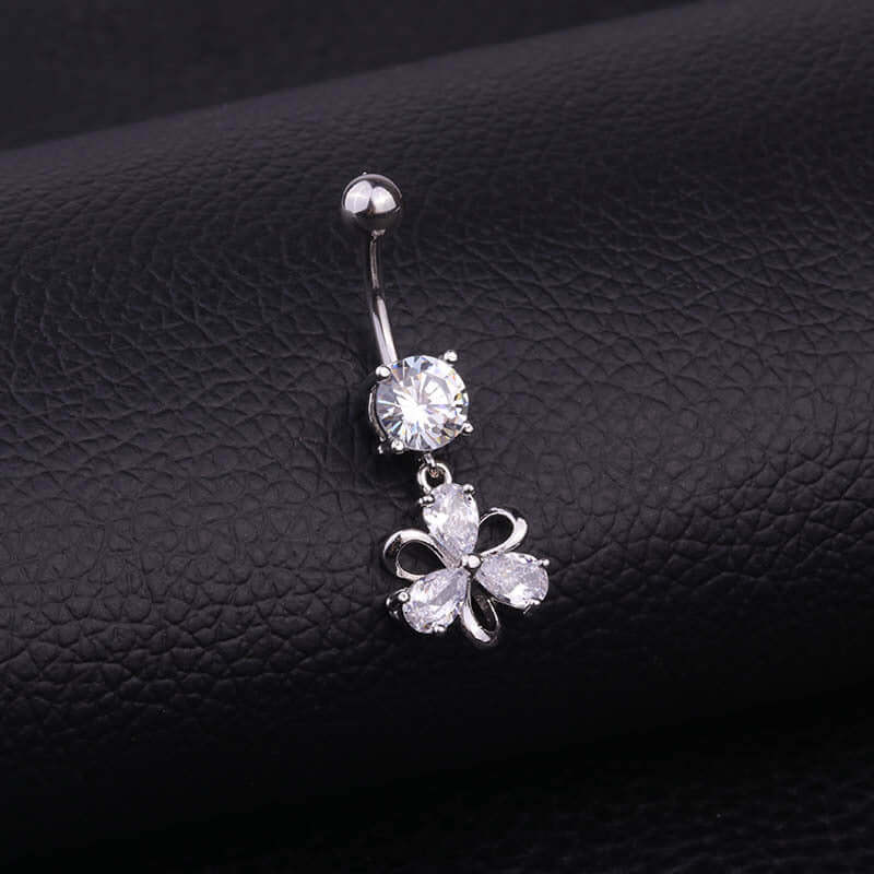 Surgical Steel Flower Belly Ring, Silver Belly Ring, Body Jewelry | HSBR18603