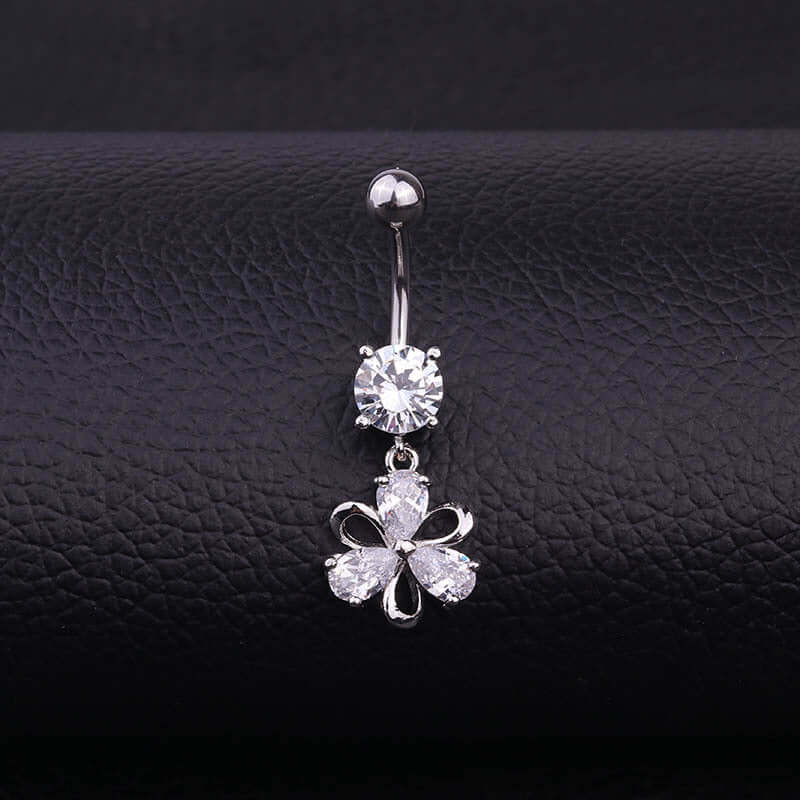 Surgical Steel Flower Belly Ring, Silver Belly Ring, Body Jewelry | HSBR18603