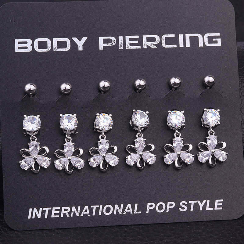 Surgical Steel Flower Belly Ring, Silver Belly Ring, Body Jewelry | HSBR18603