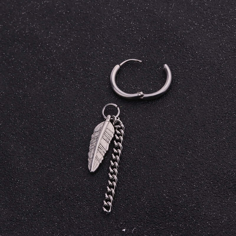 20G Cross Feather Ear Clip & Dangle Hoop Earrings