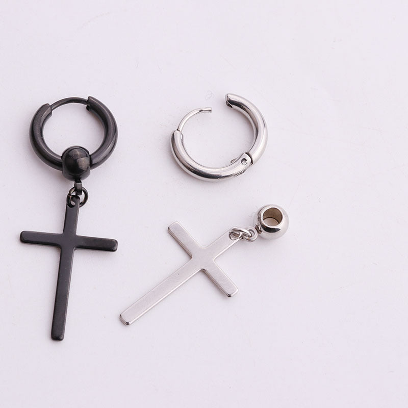 2 tones cross dangle cartilage hoops