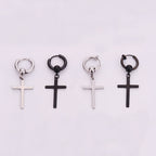 Black Silver Cross Dangle Clicker Hoop Earring