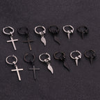 Black Cross and Cone Dangle Clicker Hoop Earring
