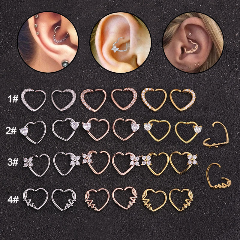 18K Rose Gold Heart Daith Hoop Earrings