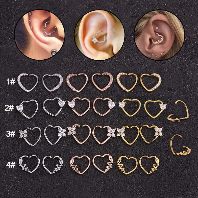 18K Rose Gold Heart Daith Hoop Earrings