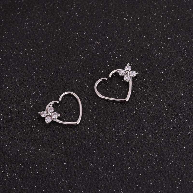 18K Rose Gold Heart Daith Hoop Earrings