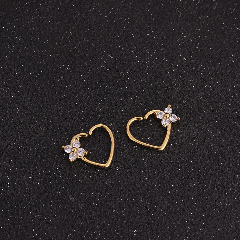 18K Rose Gold Heart Daith Hoop Earrings