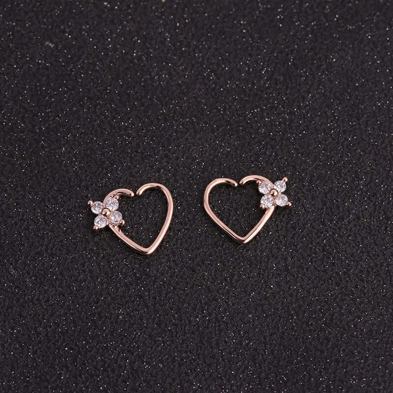 18K Rose Gold Heart Daith Hoop Earrings