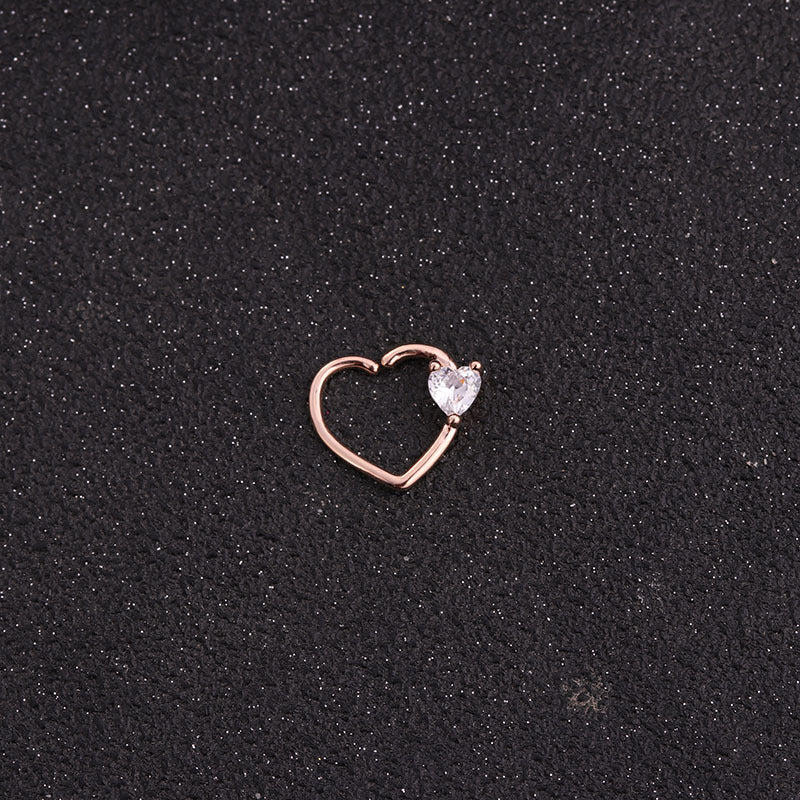 18K Rose Gold Heart Daith Hoop Earrings