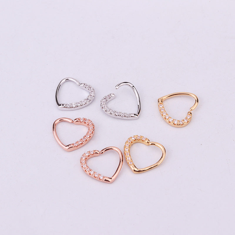 18K Rose Gold Heart Daith Hoop Earrings