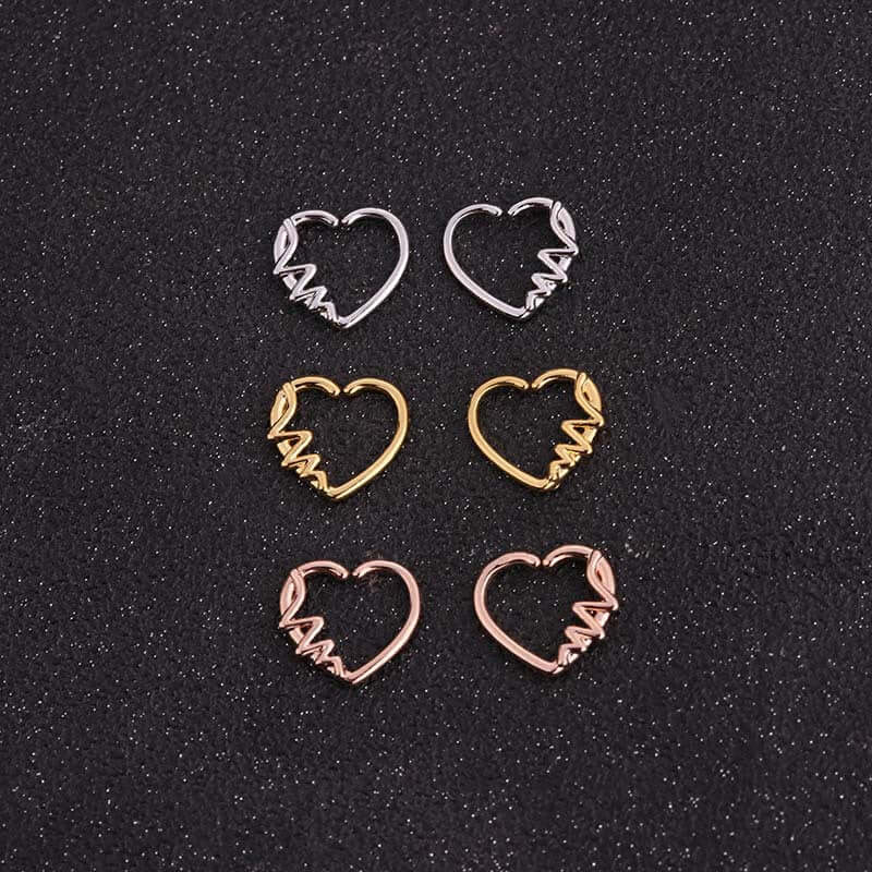 18K Rose Gold Heart Daith Hoop Earrings