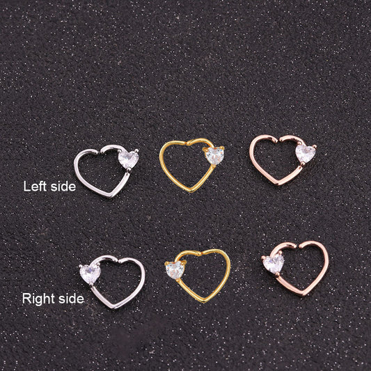 18K Rose Gold Heart Daith Hoop Earrings