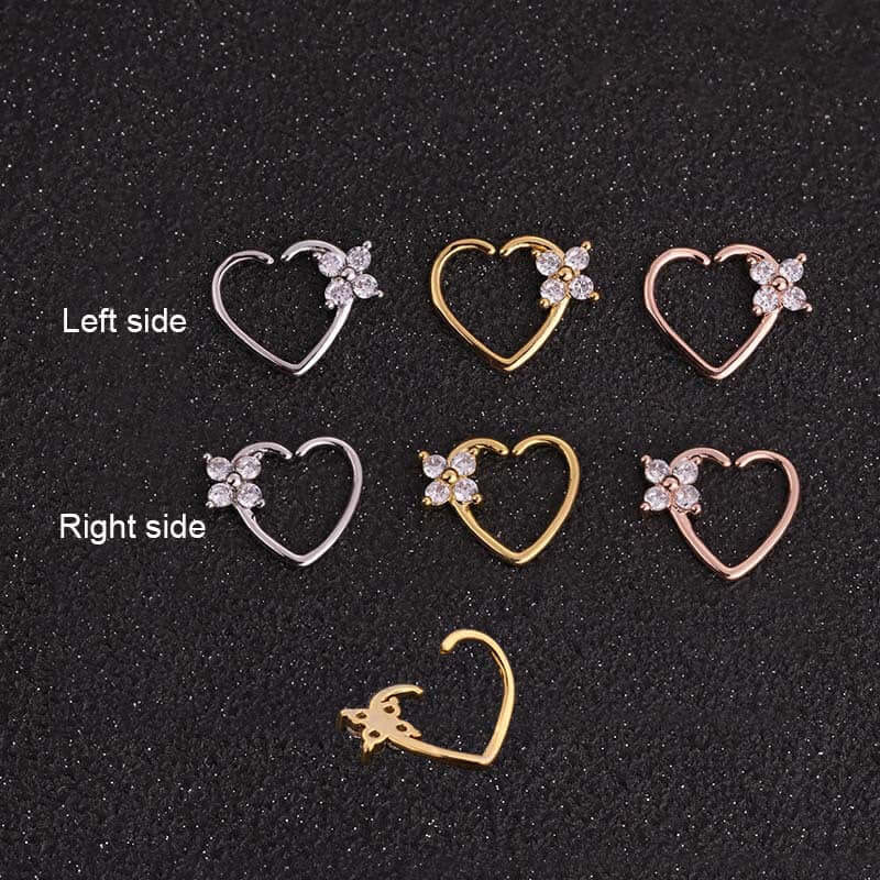 18K Rose Gold Heart Daith Hoop Earrings