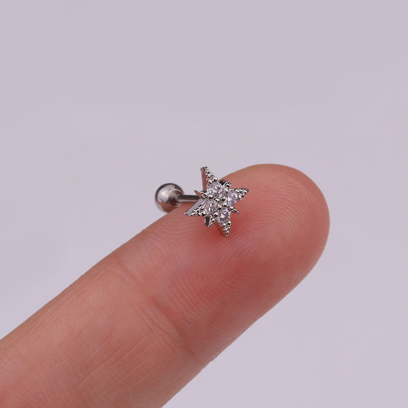 20G Silver Hypoallergenic Snowflake Cartilage Stud