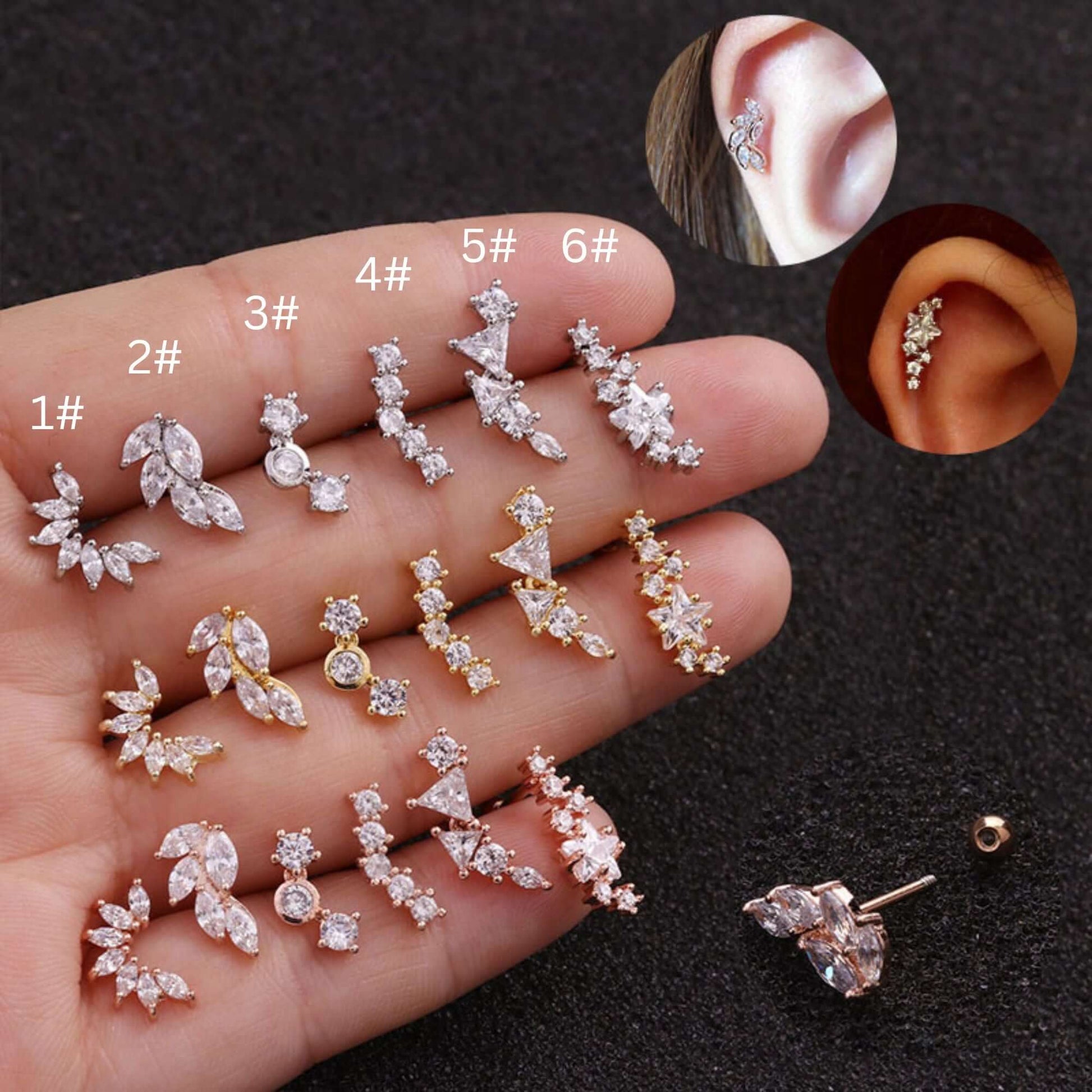 20G Curve Leaf Stud Cartilage Earrings