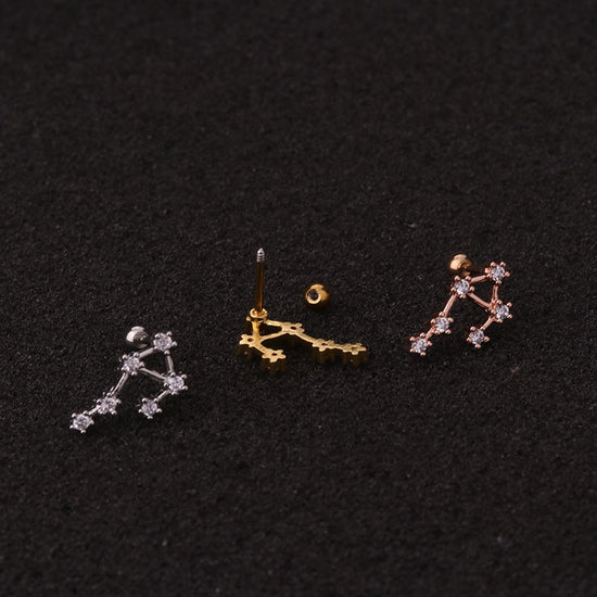 20G Surgical Steel Zodiac Cartilage Stud Earrings
