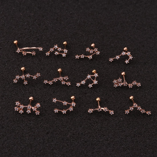 20G Surgical Steel Zodiac Cartilage Stud Earrings