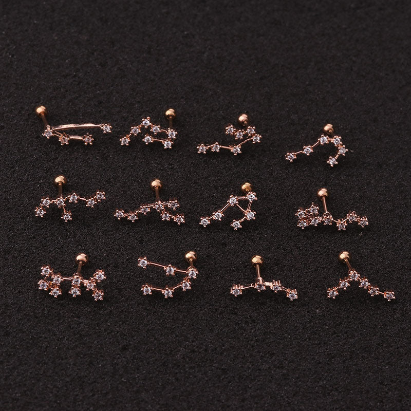 20G Surgical Steel Zodiac Cartilage Stud Earrings