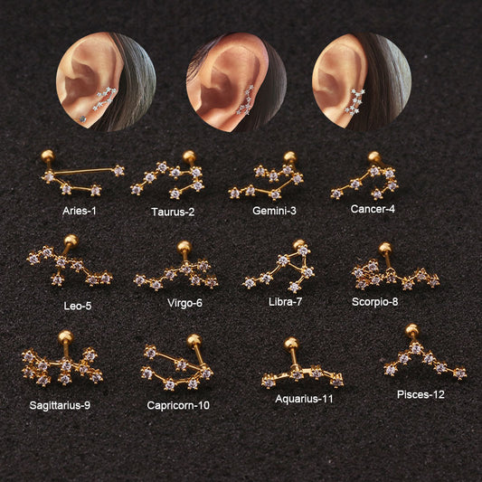 20G Surgical Steel Zodiac Cartilage Stud Earrings