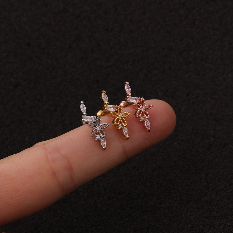 20G Cartilage Dangle Flower Stud Rose Gold Earrings | HSPJ19102