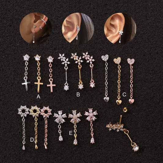 cartilage earrings, piercing jewelry, cartilage piercing, body jewelry, helix piercing, helix earrings, tragus piercing, flower earrings, heart earrings