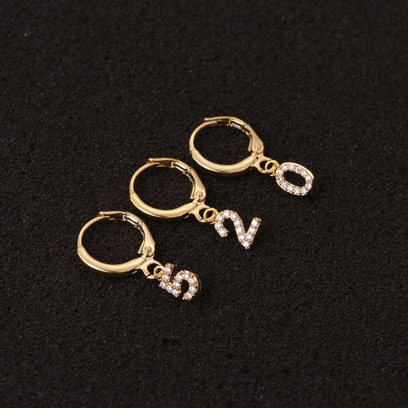18K Gold Dangle Number Hoop Earrings, Birthday Gift for Her | HSPJ19108