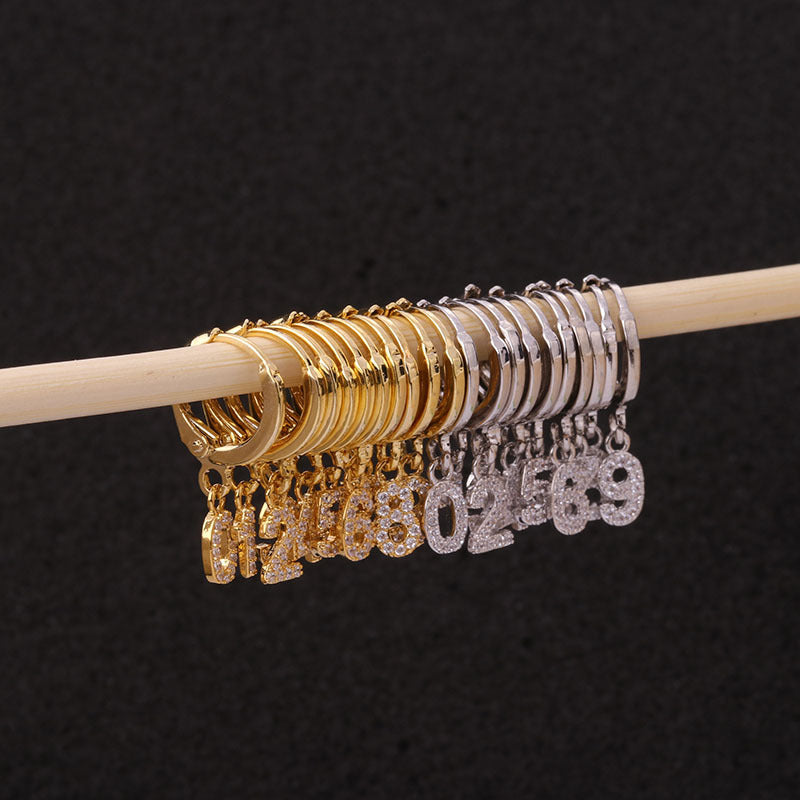 18K Gold Dangle Number Hoop Earrings, Birthday Gift for Her | HSPJ19108