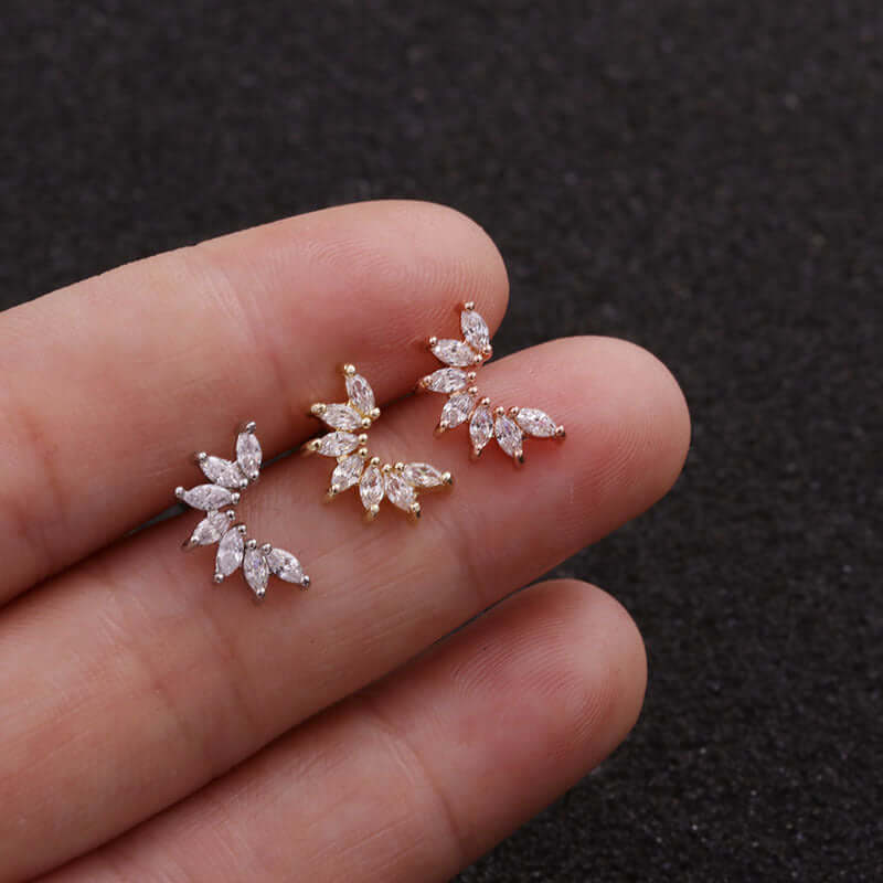 20G Curve Leaf Stud Cartilage Earrings